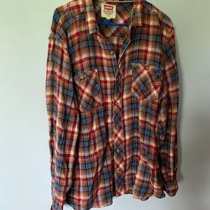 Levi’s men’s flannel plaid brown blue red tan great condition sz XL